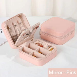 Boîte à Bijoux de Voyage avec Miroir Intégré - Rose
