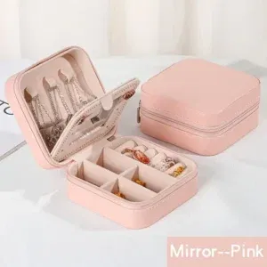Boîte à Bijoux de Voyage avec Miroir Intégré - Rose