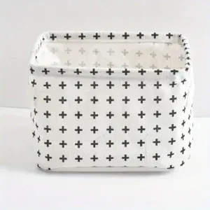 Panier de Rangement en Tissus – 20cm x 16cm x 13cm – Blanc avec + noir