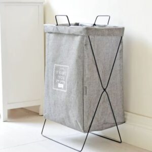 Panier à Linge Pliable avec Cadre Métallique - Design Élégant et Fonctionnel - Gris