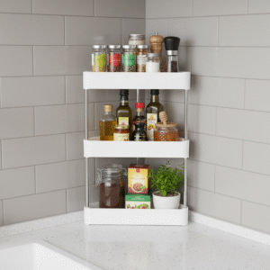 Étagère d'Angle 3 Niveaux – Rangement Multifonctionnel, Optimisation d'Espace