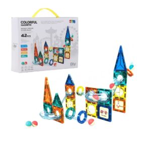 Ensemble de Blocs de Construction Magnétiques - 42 Pièces Colorées avec Tubes et Pistes