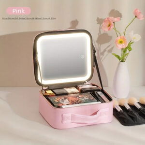 Trousse de Maquillage avec Miroir LED - Rose