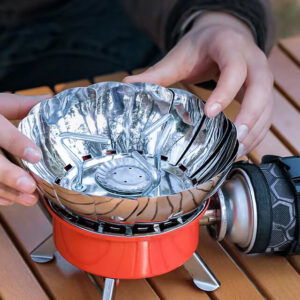Réchaud à gaz portable avec pare-vent intégré – Parfait pour le camping et les activités en plein air