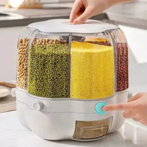Récipient de Stockage de Riz et de Céréales Rotatif à 360° – Grand – 30cm x 30cm