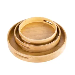 Lot de 3 Plateaux Ronds en Bambou Naturel – Design Épuré & Multi-Usage