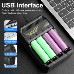 Chargeur Universel USB pour Piles Li-ion – 4 emplacements (Piles non incluses)