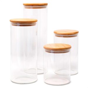 Pack de 4 Bocaux en Verre avec Couvercles en Bambou – Hermétiques & Écologiques