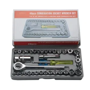 Coffret de Douilles 40 Pièces – Clé à Cliquet 1/4" & 3/8" + Embouts | SAE & Métrique