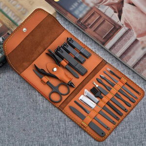 Kit de Manucure & Pédicure 18 pièces – Étui en Similicuir Camel Élégant
