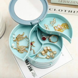 Boîte à Bijoux Rotative – 4 Niveaux avec Miroir – Format Compact