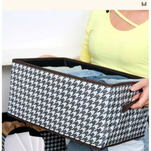 Panier de Rangement en Tissu – Motif Pied-de-Poule – Élégance et Organisation