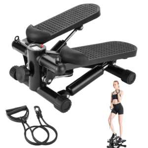 Mini Stepper Fitness avec Élastiques & Écran LCD – Appareil Cardio Compact pour Cuisses, Fessiers & Bras