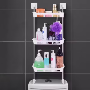 Étagère murale extensible de salle de bain – 3 niveaux de rangement, sans perçagege Rack