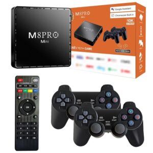 Console M8Pro Mini – 10 000+ Jeux Rétro + Android TV 12 – Manettes Sans Fil & Refroidissement Performant