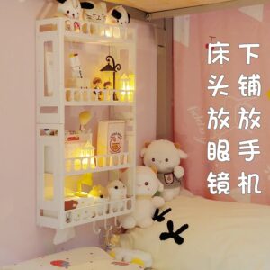 Étagère de Chevet Suspendue 4 Niveaux – Fixation Sans Perçage, Crochets Intégrés - H68cm