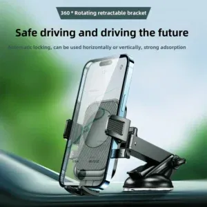 Support Téléphone Voiture – Rotation 360°, Bras Télescopique Extensible, Fixation Ventouse Ultra-Stable