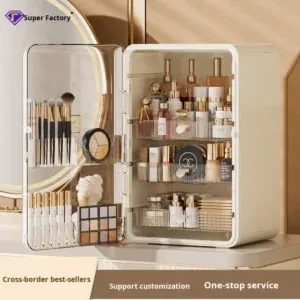 Organisateur de Maquillage Rose Clair – Design Mini-Frigo, Compartiments Modulables - 40x27x24 cm