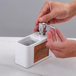 Distributeur de Savon 2-en-1 Cuisine – Porte-Éponge Intégré, Design Épuré - 14x6x13.5 cm