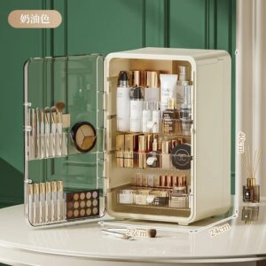 Organisateur de Maquillage Beige – Design Mini-Frigo, Compartiments Modulables - 40x27x24 cm