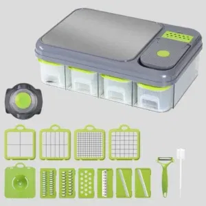 Coupe-Légumes Multifonction 13-en-1 – Hachoir Mandoline Rapide, Râpe Sûre avec Conteneur - 45cm x 30cm x 13.8cm