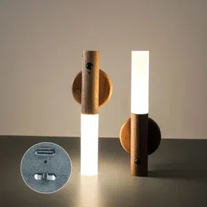 Veilleuse LED Intelligente – Détecteur de Mouvement, Design Bois Magnétique & Rechargeable USB - 180mm