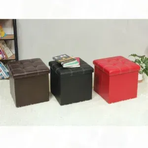 Pouf de Rangement Pliable – Ottoman Assise Confortable, Similicuir Résistant - 15x15x15 Pouces